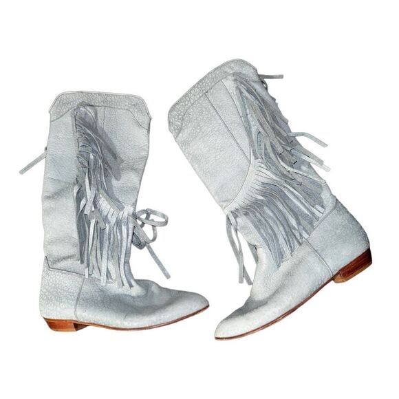 Vintage Baby Blue Fringe Cowgirl Boots Genuine Leather - Size 38 (Fit like a 7) - Picture 4 of 10